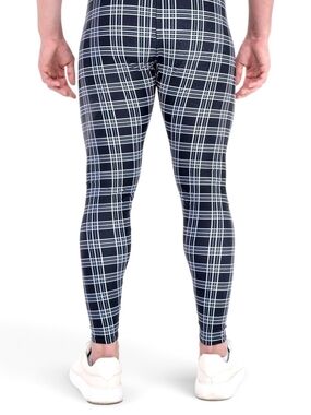 Kapow Meggings Plaid Men's Leggings Small Black Blue White Grid Festival